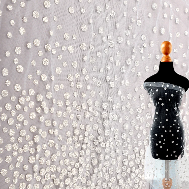 Wholesale Mesh Glitter tulle Fabric, Luxury Point Pattern Tulle Glitter Fabric for Dress