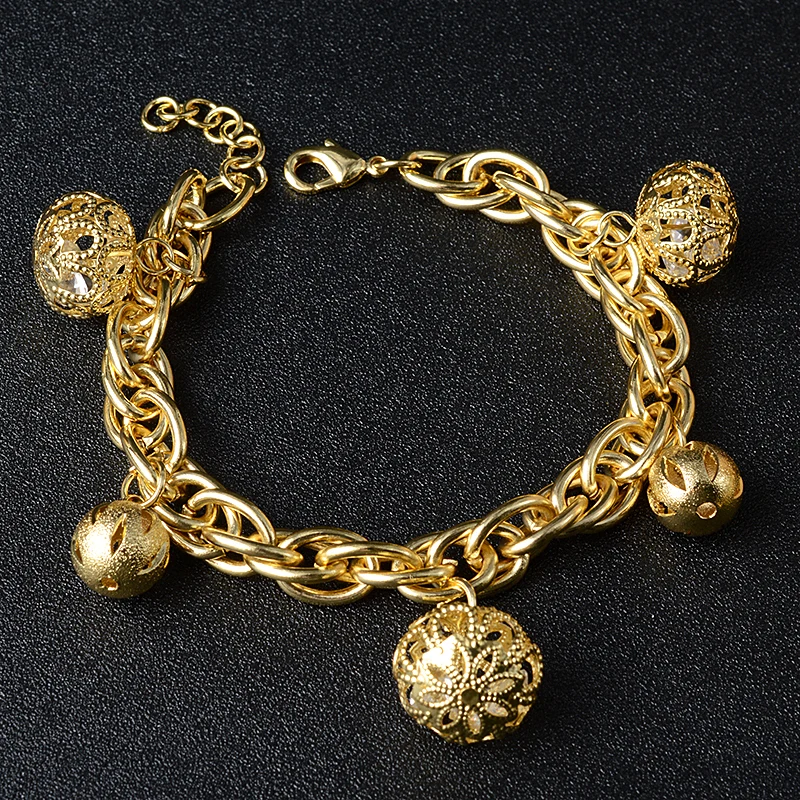 

New Fashion Jewelry 18k gold plated Link Chain ball Charm Bracelets For Women