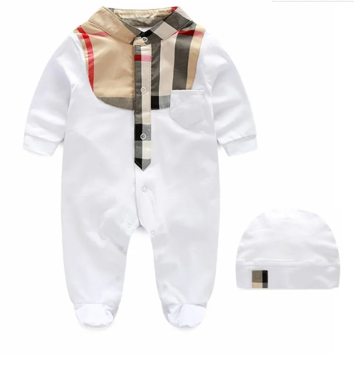 

Fashion infants clothes  long sleeve hat 2 pcs set white color baby clothes cotton baby rompers newborn jumpsuits rompers, Picture