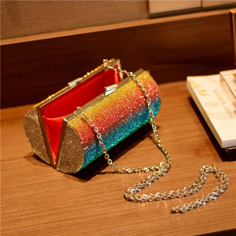 

BG-0064 Fashion Style Ladies Shoulder Rainbow Trendy Purses Handbags Colorful Circle Mini Crossbody Chain Handbag, As picture