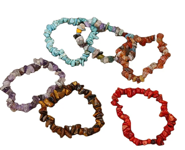 

small irregular chips stone bracelets Natural stone gravel bracelets 7 chakra healing chips stone stretch bead bracelets, As picture