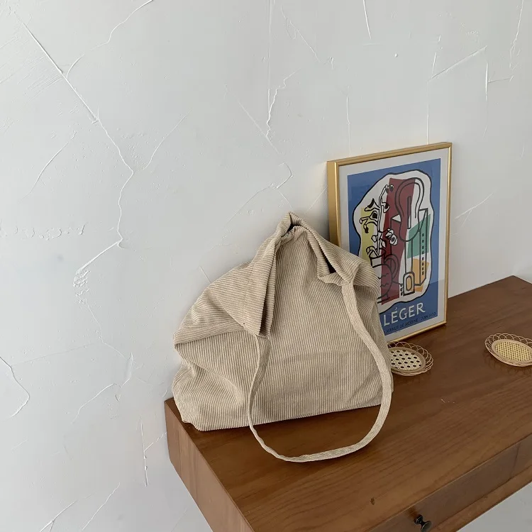 

Vintage Korean Style Corduroy Bags Women Handbags Plain Tote Shoulder Bag