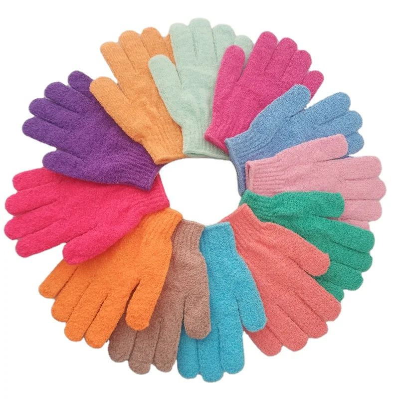 

Wholesale Five Finger Body Nylon Custom Shower Mitt Scrubber Exfoliating Bath Gloves, Oem