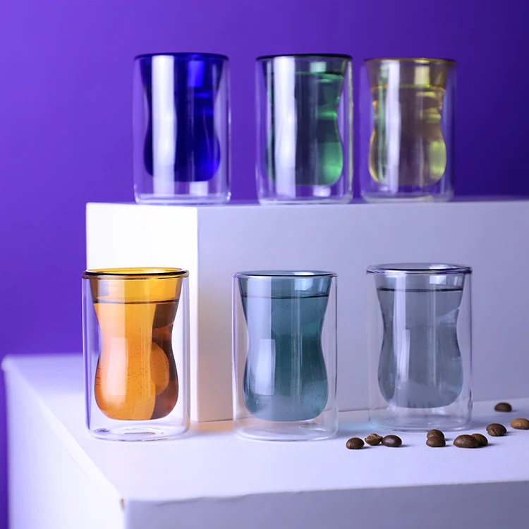 

Double Wall Glass 80ml 100ml Coffee Cup Glass Double Wall Tea Cup, Clear,blue,green,yellow,amber,teal,pink,purple,ect