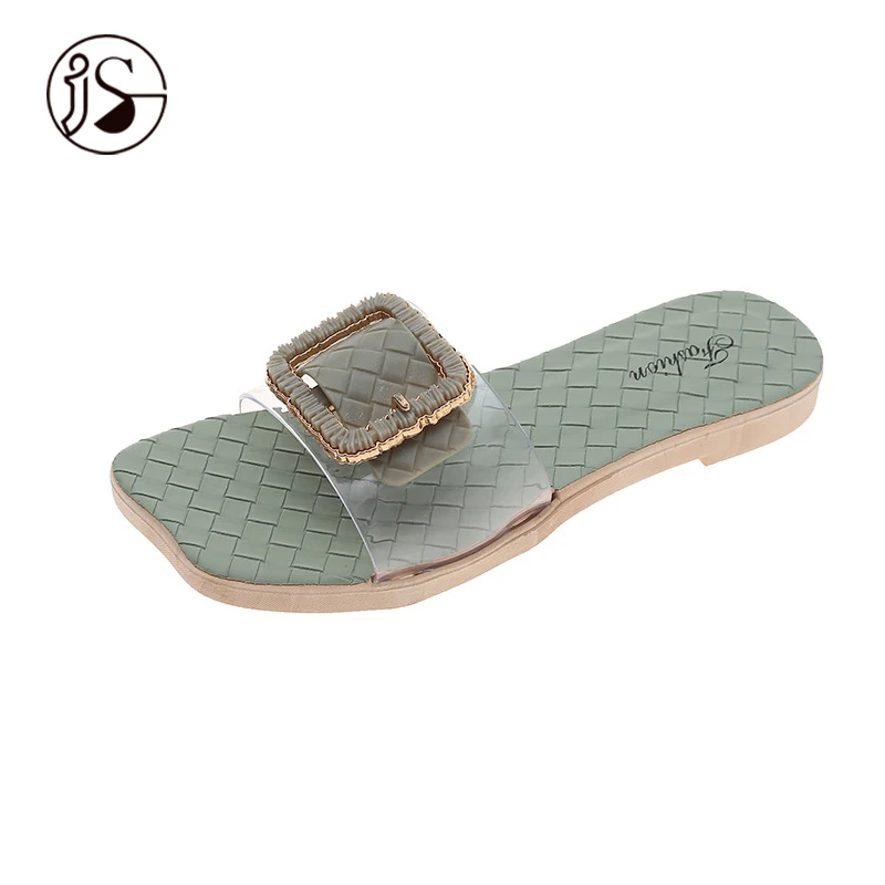 

2021 new slippers women wear summer fashion net red buckle cool slippers transparent belt girls heart beach shoes