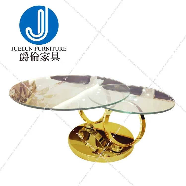 stainless steel rotating tempered glass round table living room modern tea table design small cafe table