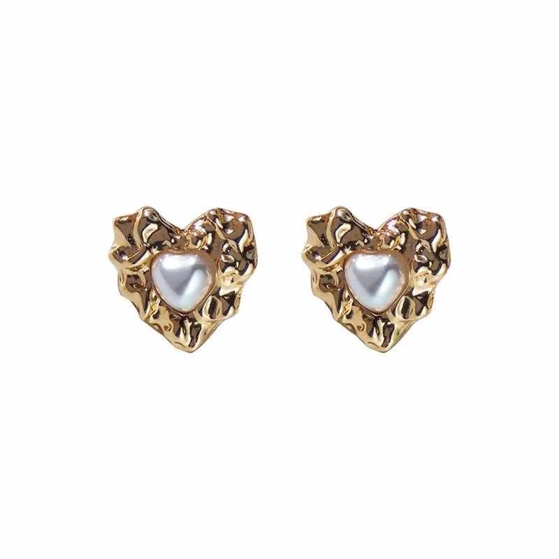 

Fashion Heart-Shaped Stud With Baroque Pearl Earclip Without Earhole