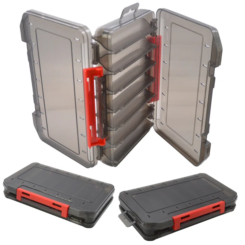 

Double Sided 19.5 /14 cm Compartments Plastic Fishing Lure Tackle Box Hooks Baits Storage Case