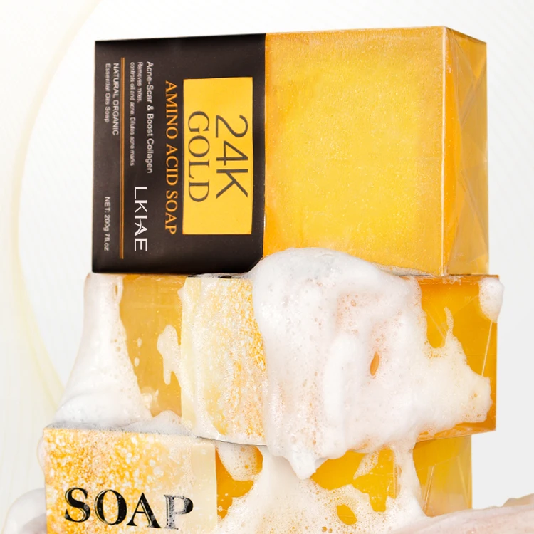 Private Label Handmade Herbal Bar Soap with Amino Acids & 24K Gold Foil Anti-Acne Whitening Shea Butter 200g