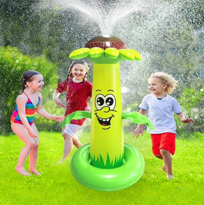 

47 inch Kids Sprinkler Sunflower Inflatable Water Spray Toy Summer Outdoor Splash Toy for Children, Yellow