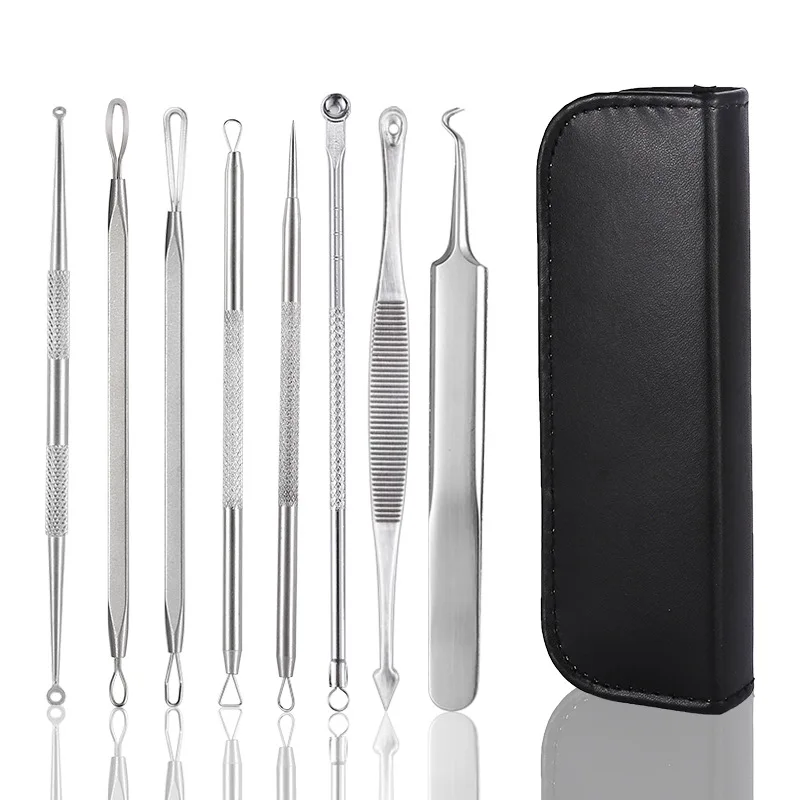 

1Set Acne Clipper Tweezers Pimple Blackhead Remover Needle Facial Care Stainless Steel Cleaning Tools Beauty Acne Needle set, Black