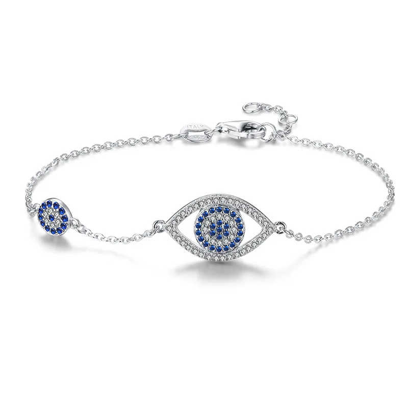 

Hot Selling Luxury Adjustable Cubic Zirconia 925 Sterling Silver Blue Eye Bracelet