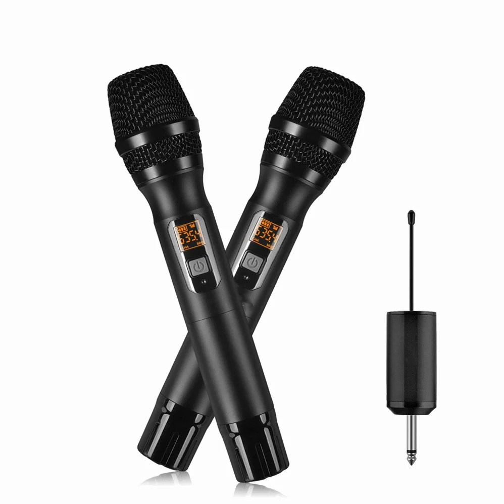 

6.5mm 3.5mm jack wireless microphone Professional Uhf Dualchannel Wireless Microphone System, Black