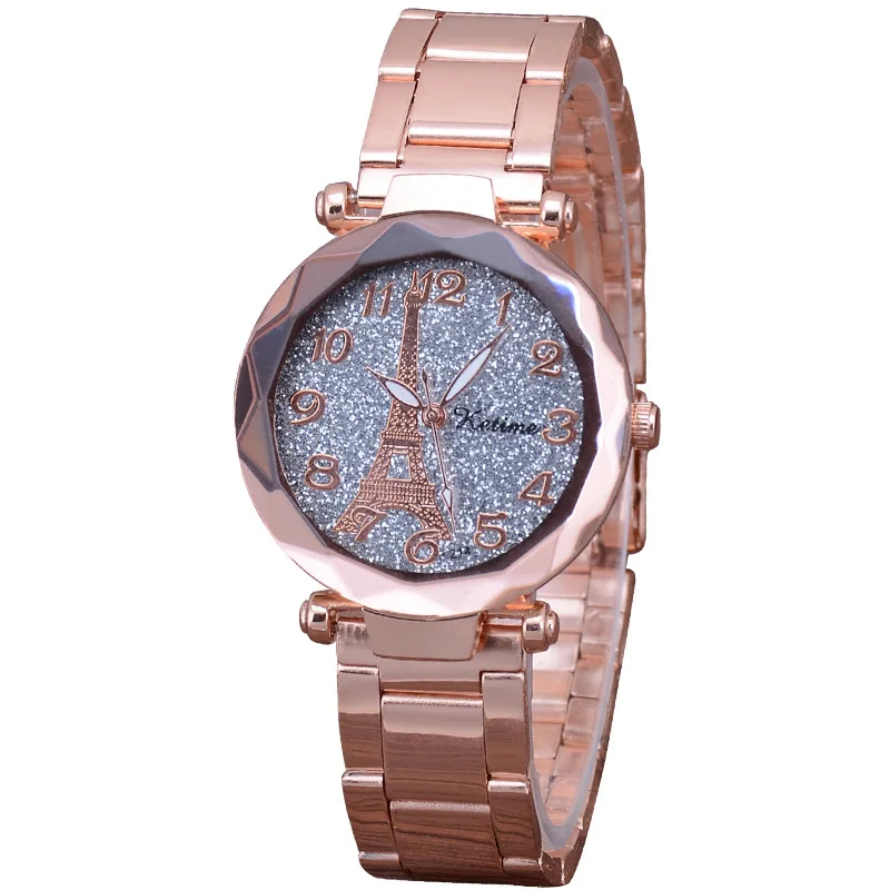 

New Rose Gold Star Dial Steel Band Digital Quartz Watch for Women, Picture shows
