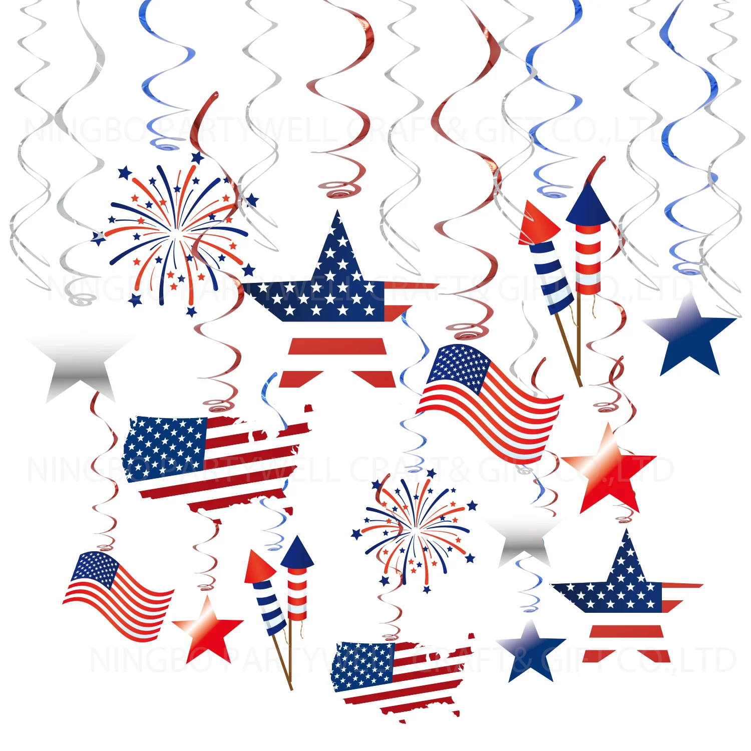 4th Of July Election Party Decoration Hanging PATRIOTIC STAR WHIRLS Swirls 