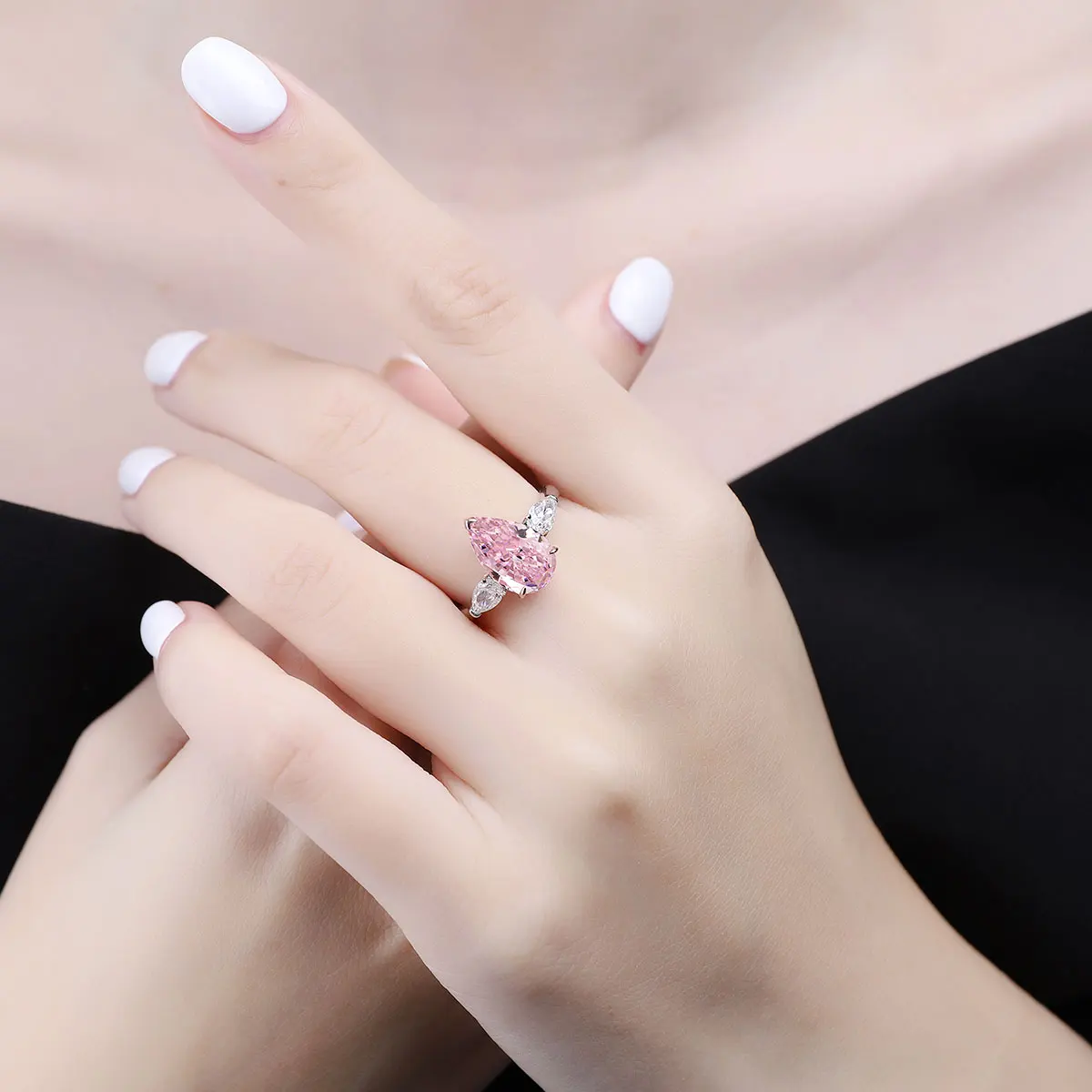 

Lovely Pear Shape Center Stone Cubic Zirconia Jewelry Gemstone Ring 2021 Fashion Womens Ring, Yellow, pink, blue, white, green, orange