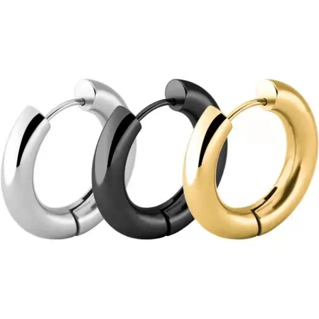 

Hypoallergenic Stainless Steel Large 5mm Thick Earrings Minimalist Simple Round Circle Huggie Hoop Earrings For Women Girls Men