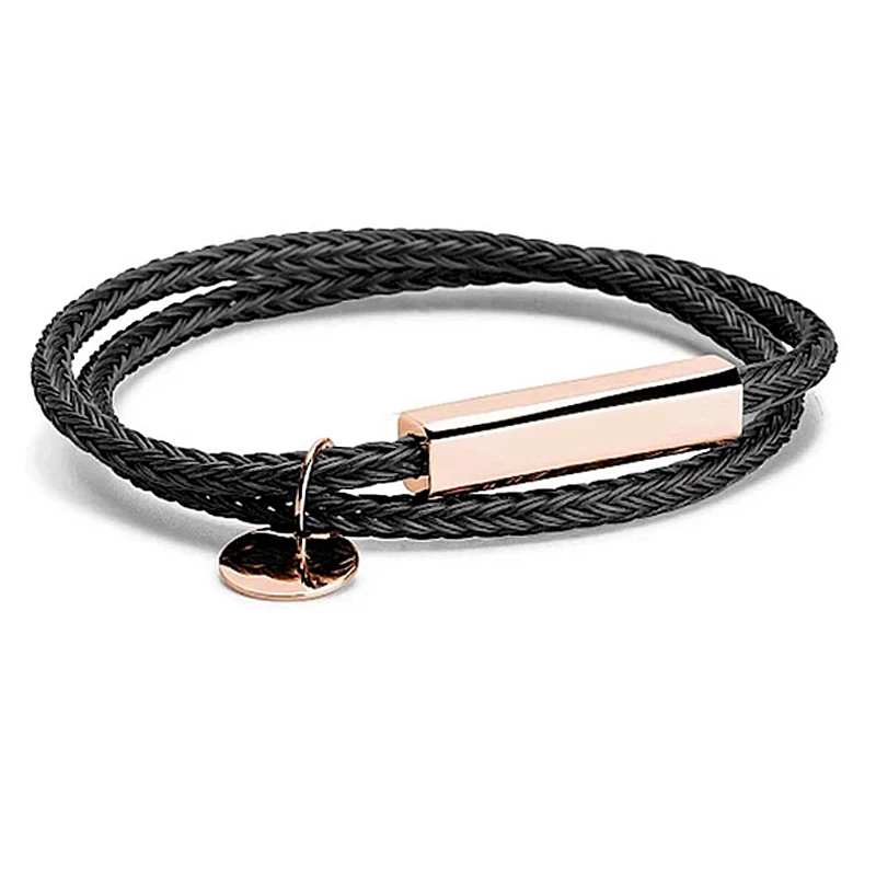 

Handmade Women Jewelry Stainless, Steel Plated Rose Gold Personalised Engraved Braided Rope Multi Layer Leather Bracelet/, Siver,steel corol, gold, rose gold,customized