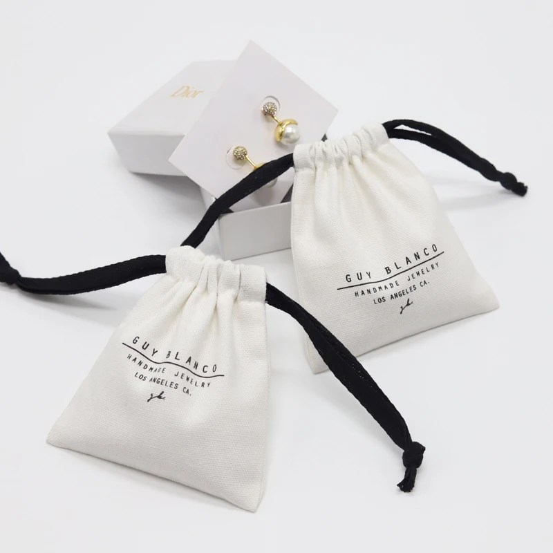 

Custom Logo Printed Drawstring Cotton Canvas Jewelry Bag Small Canvas Gift Jewelry Pouch, Natural color, off white color, white color, black color , red etc