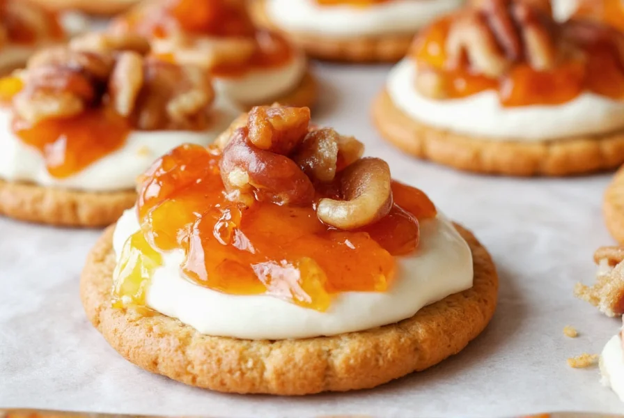 Cream cheese swirl with red pepper jelly and pecans on cracker