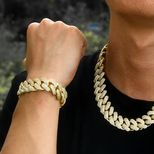 KRKC&CO Hip Hop Stone Jewelry bracelet 18MM 8inch 14K Gold Plated Iced Out Cuban Bracelet 2