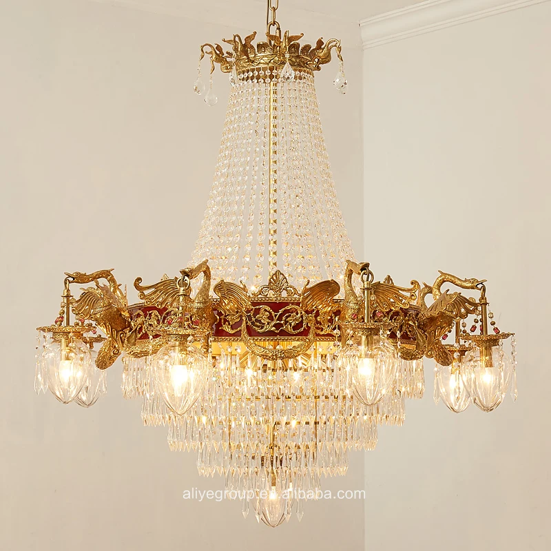 Large Hotel Lobby Decorative European Vintage Pendant Lighting Indoor Luxury Crystal Chandelier For High Ceiling