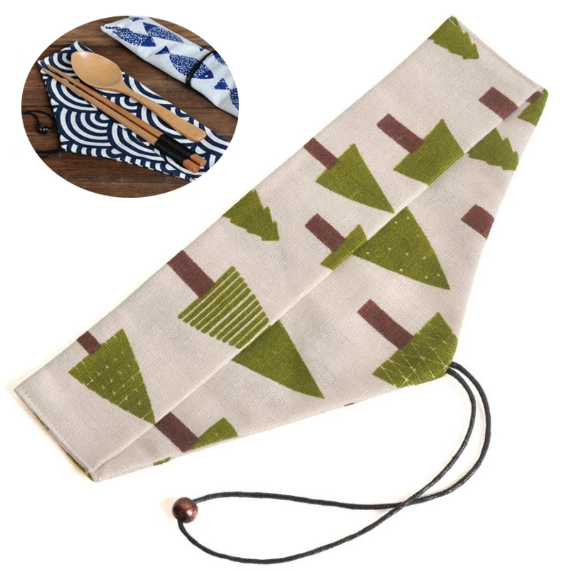 

2020 New Style Variety of Decorative Pattern Cotton Drawstring Straw Cutlery Pouch / Bag, Customized color