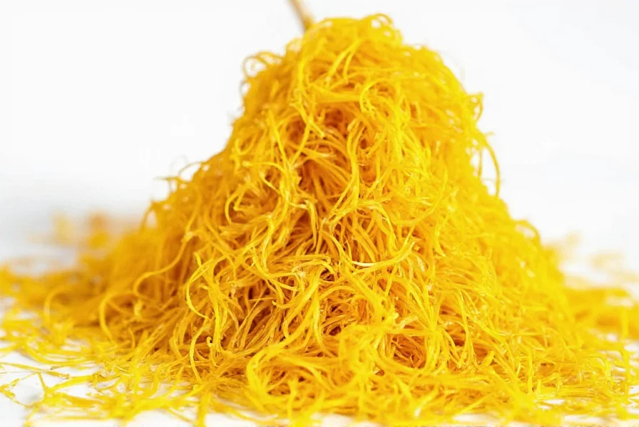 Close-up comparison of authentic red saffron threads versus yellow turmeric powder