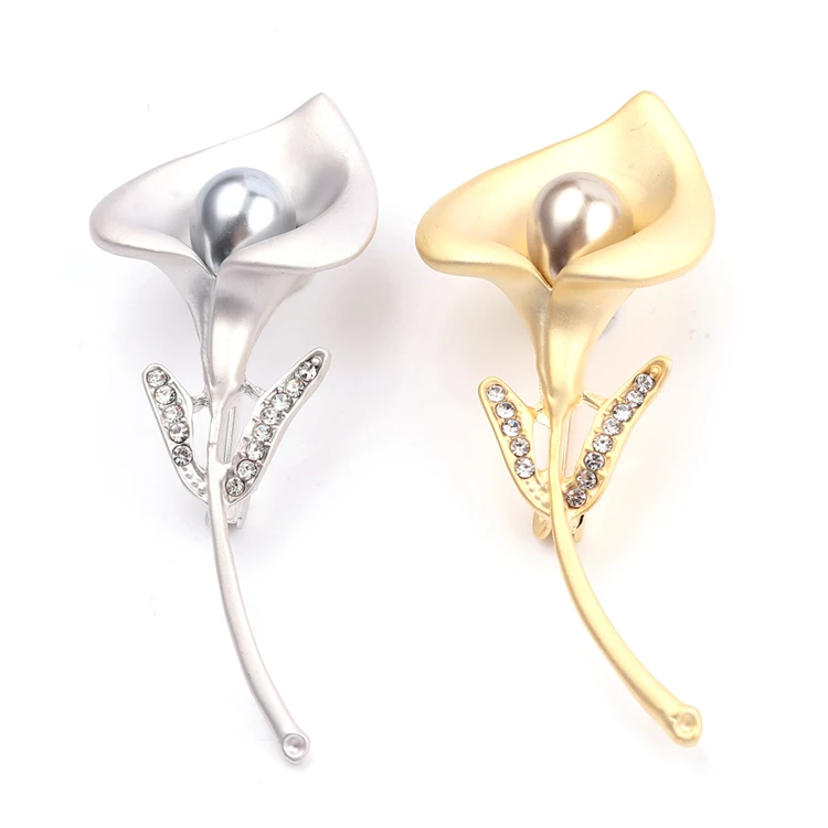 

Morning Glories Rhinestone Charm Brooch Silver Color Pearl Crystal Collar Flower Pins For Female Chic Wedding Jewelry
