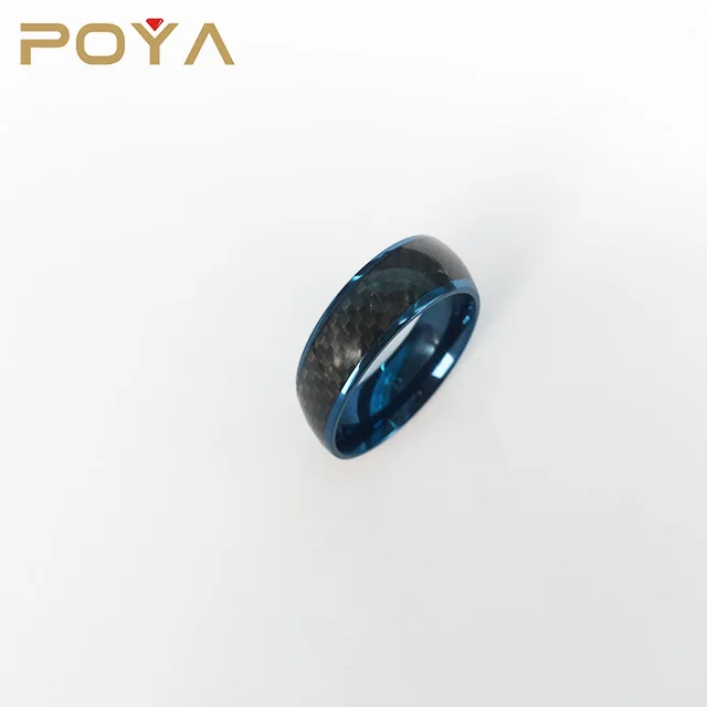 

POYA 8mm Dome Blue Plated Titanium Ring with Groove Black Carbon Fiber Inlay