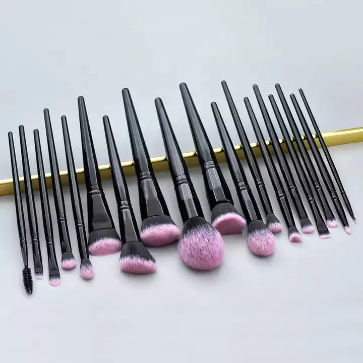 

HMU 18pcs Luxury Black Makeup Brush Shiny Glossy Private Label Black Custom Makeup Brushes Set With Makeup Brush Paper Box