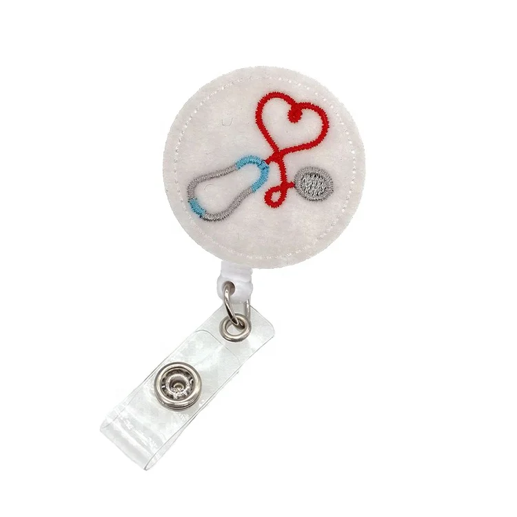 

Felt Medical Nurse Round Shape Stethoscope Retractable Badge Holder Office Supply