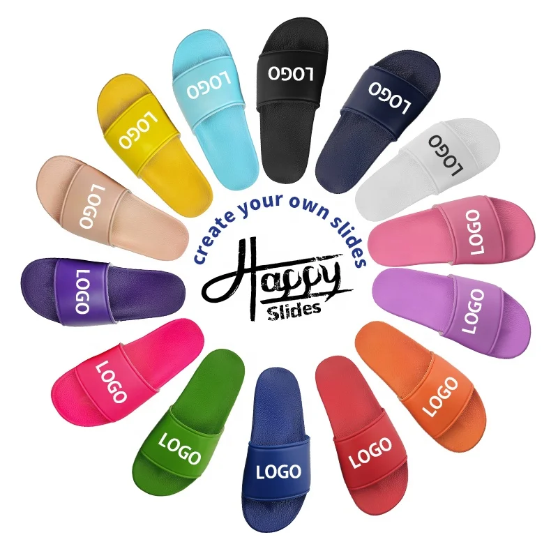 

Happyslides Logo Pvc Blank Designers Custom Slippers Slide Sandal,Slides Footwear Men'S Sandals Slippers, Customized color