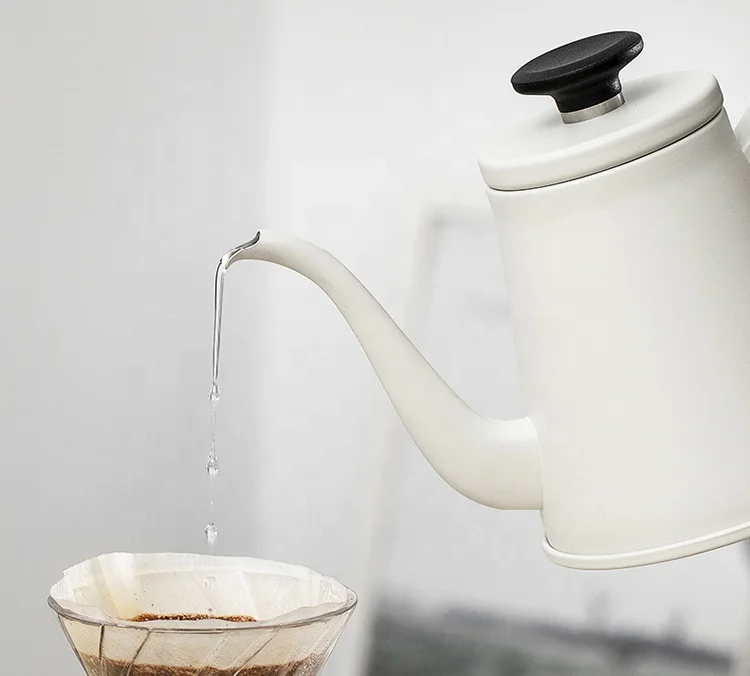 

2021 New Diguo Stainless Steel White Color Pour Over Coffee Tea Duckneck Kettle 800ml With Thermometer