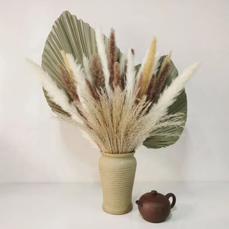 

L079 Ins Popular Dried Flower Bouquet Dried Banana Leaf Dried Palm Leaves Bunny Tails Grass For Store Living Room Decoration