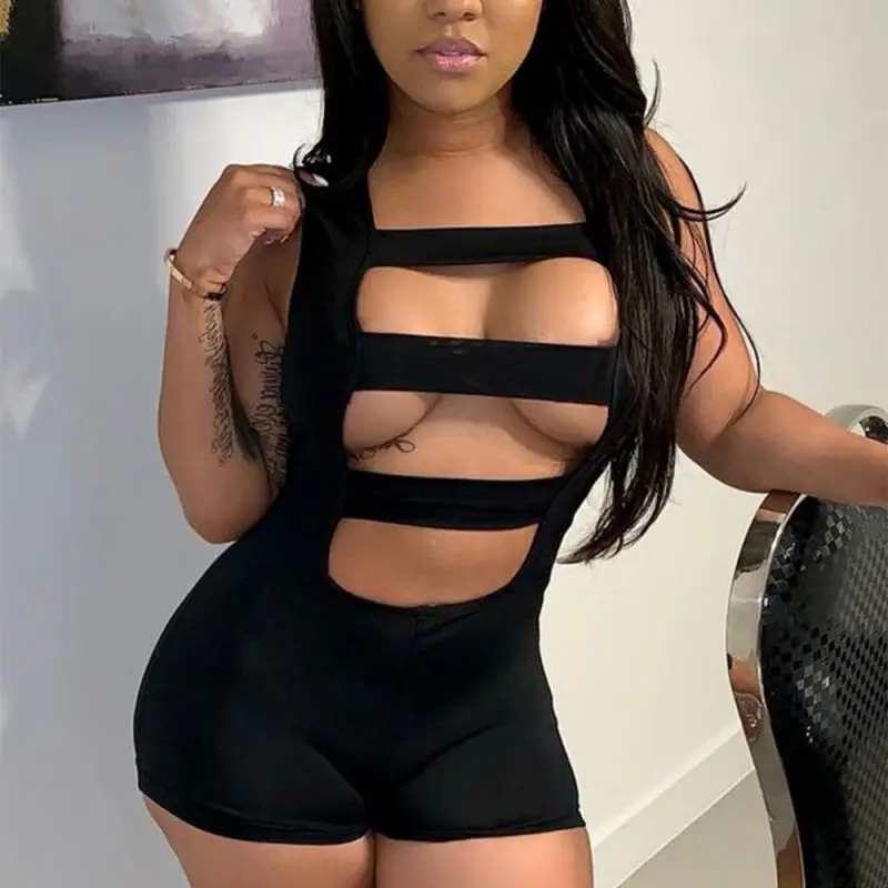 

2021 new arrival women fashion Hollow Out sleeveless short jumpsuit women sexy playsuit