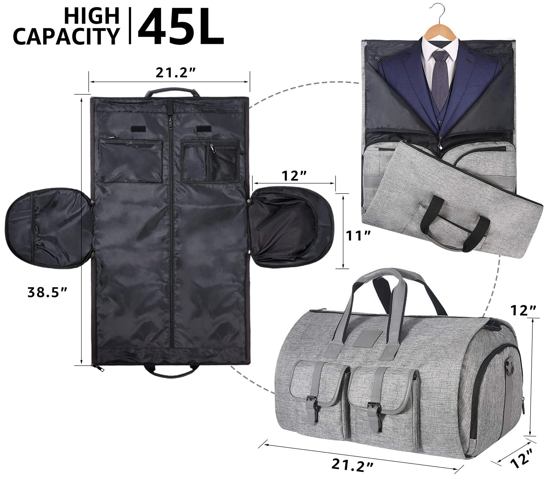 

Custom Foldable Backpack Waterproof Multi-function Lightweight Travel Duffle Garment Suit bag with Shoe compartment