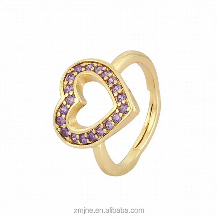 

Love Fashion Copper Micro-Inlaid Color Zircon Gold Open Ring Female Simple Heart-Shaped Ring Jewelry