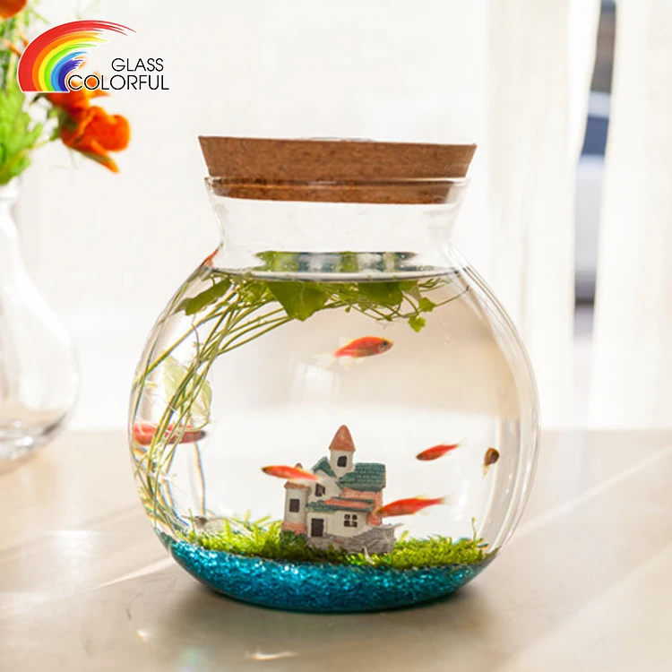 

Home decor clear glass bowl fish tank with light, Transparent