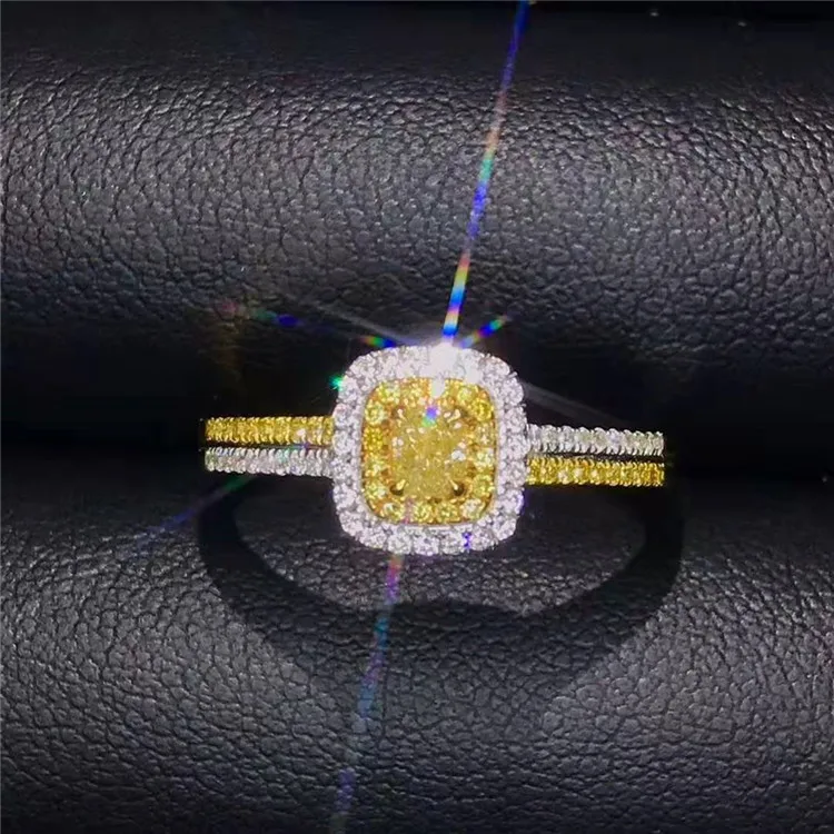 

high end customized gemstone jewelry with factory price 18k white gold 0.19ct natural yellow diamond ring for women