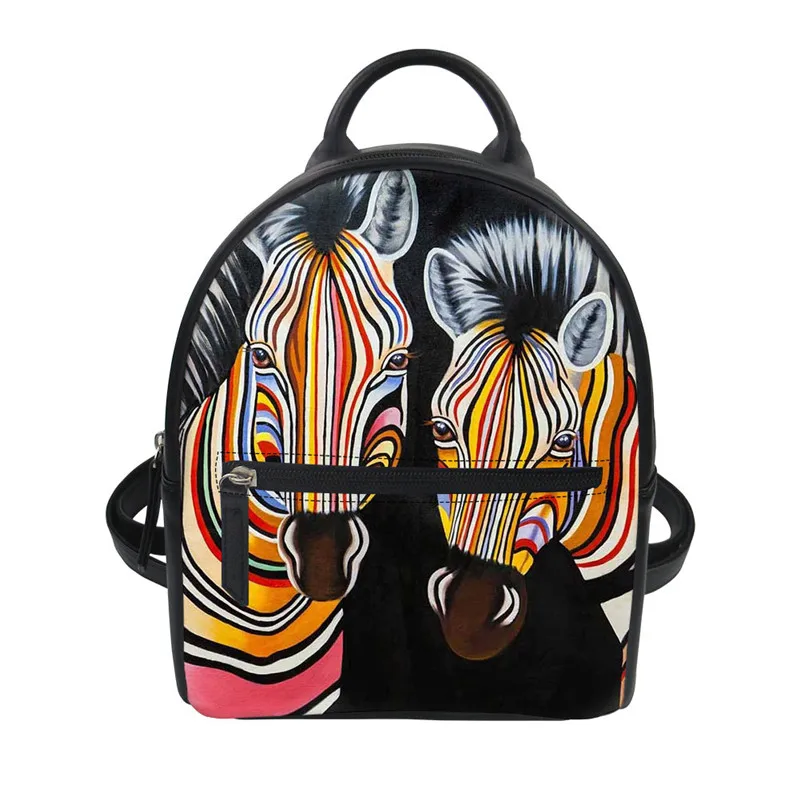 

Zebra Stripe Custom Print Girls Women Mochila PU Designer Diaper Bag Backpack Leather