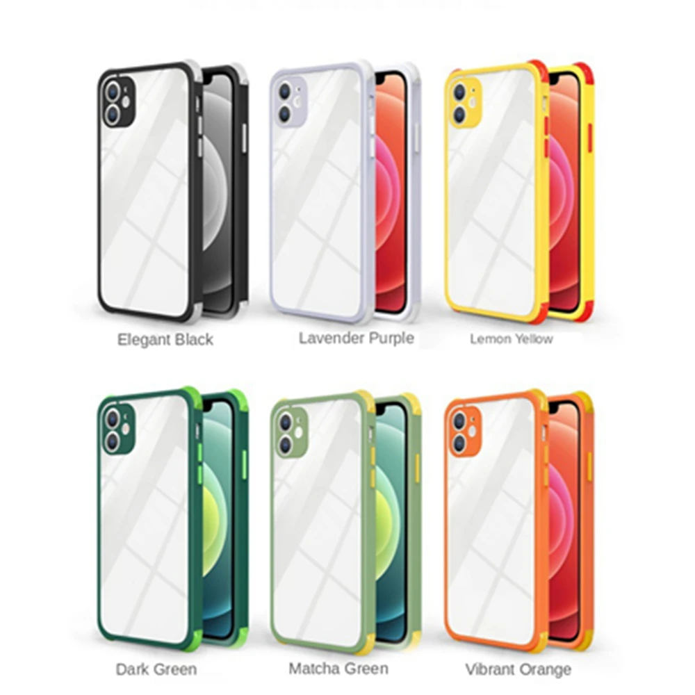 

Contrasting color four-corner cell phone case is suitable for iPhone12 pro max smartphone transparent back case protective cover, 6 colors