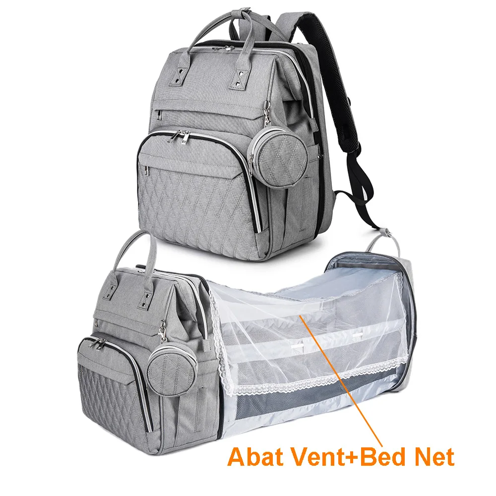 

Travel Diaper Backpack Baby Bed Net With Pacifier Pocket Changing Station Pad Outdoor Diaper Bag Collapsible Bassinet
