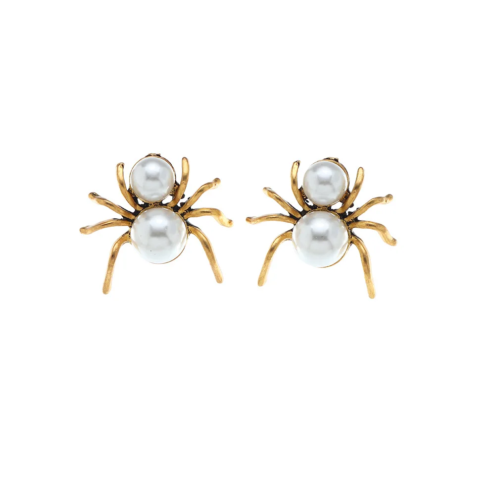 

14 karat Gold Pearl Spider Stud Earring Halloween Women Earrings