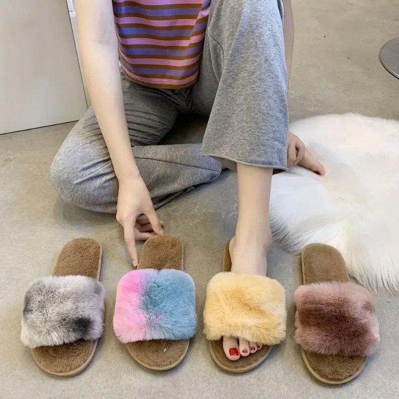 

Latest Women Slippers Winter Fluffy Furry Sandals Woman Flip Flops Home Slippers Hot Ladies Plush Shoes Fur Slides