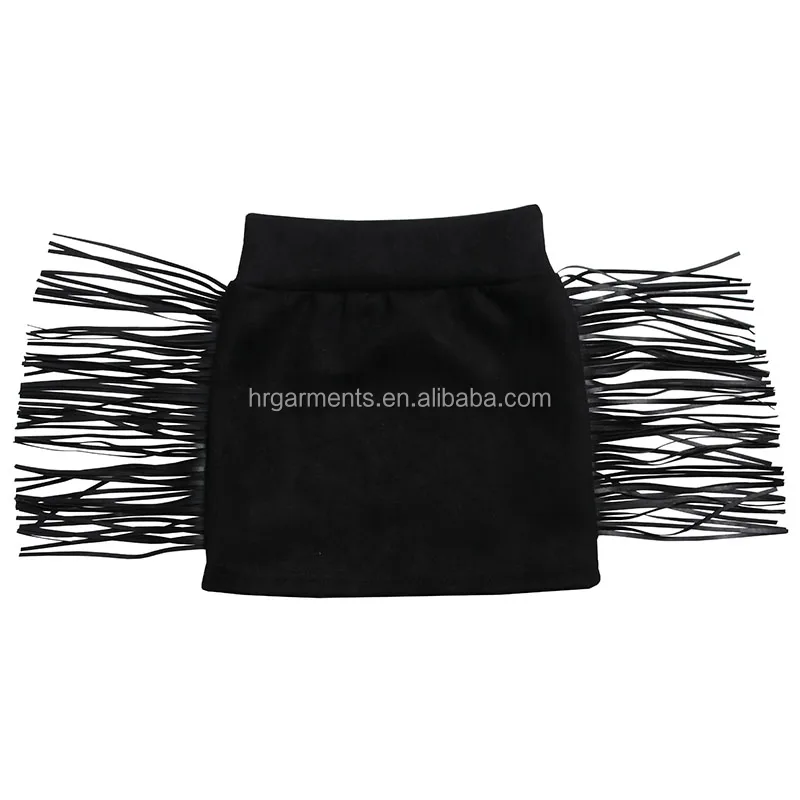 

0-16 Years Old New Black Suede Fabric Toddler Girls White Mini Skirt With Leather Fringe Solid Color Summer Kids Clothing, As picture