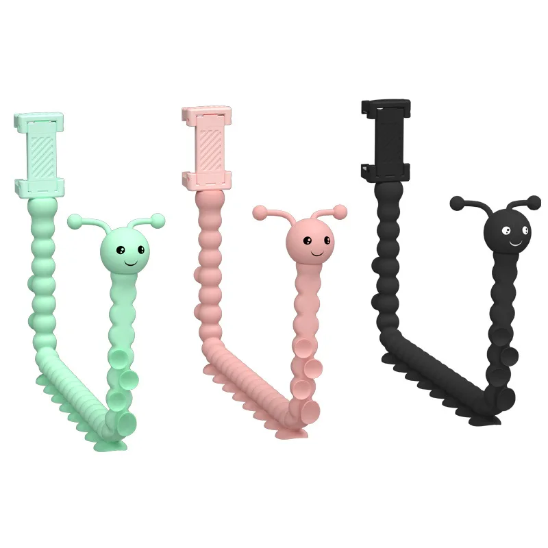 

Cute Caterpillar Lazy Bracket Cell Phone Holder Worm Grip Flexible Phone Suction Cup octopus Stand Holder For Home Wall Desktop, Black/green/pink