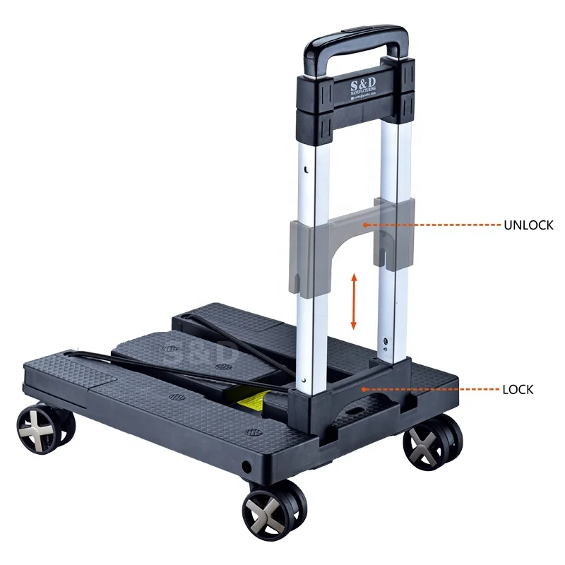 
Compact aluminum lightweight portable 4 silent spinner wheels platform shopping dolly folding luggage hand trolley cart truck 