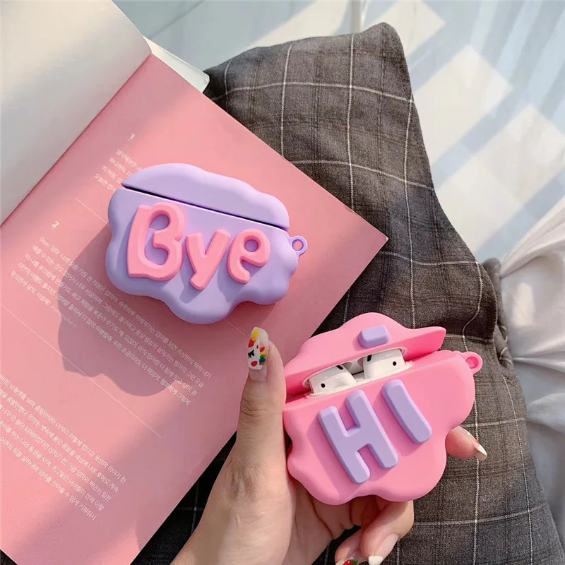 

3D HI BYE Cloud Letter Cartoon Soft Silicone Wireless Earphone Cases For Apple Airpods Case Cute Cover