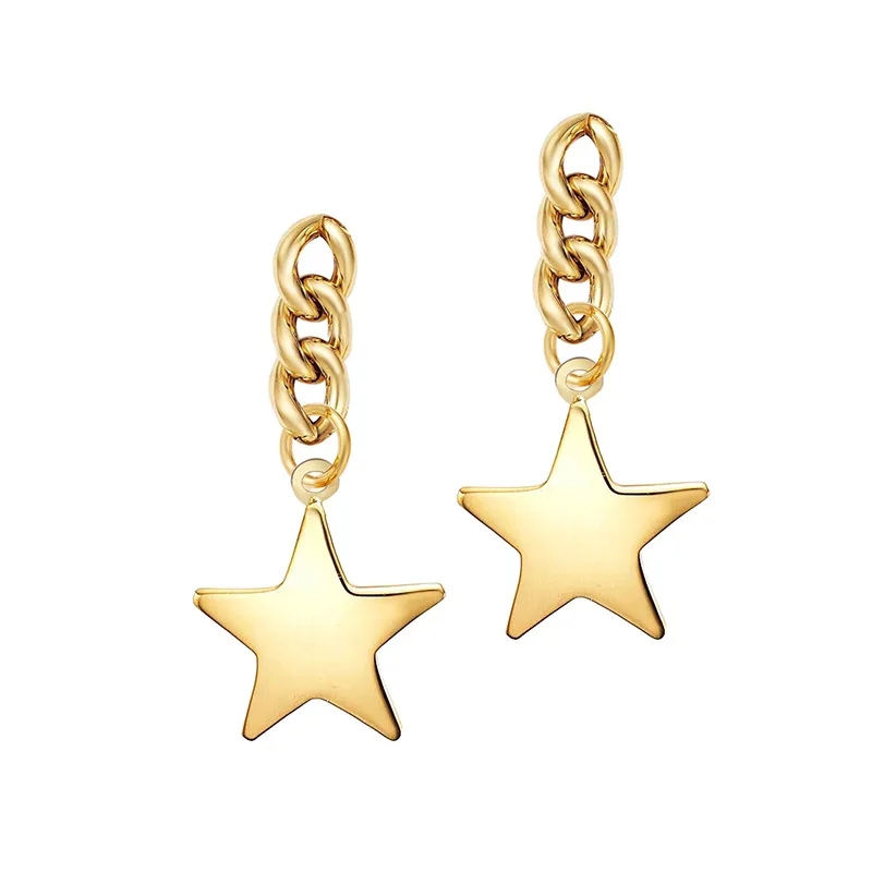 

2020 Hot Items Hiphop 18K Gold Plated Stainless Steel Cuban Chain Star Pendant Drop Earring